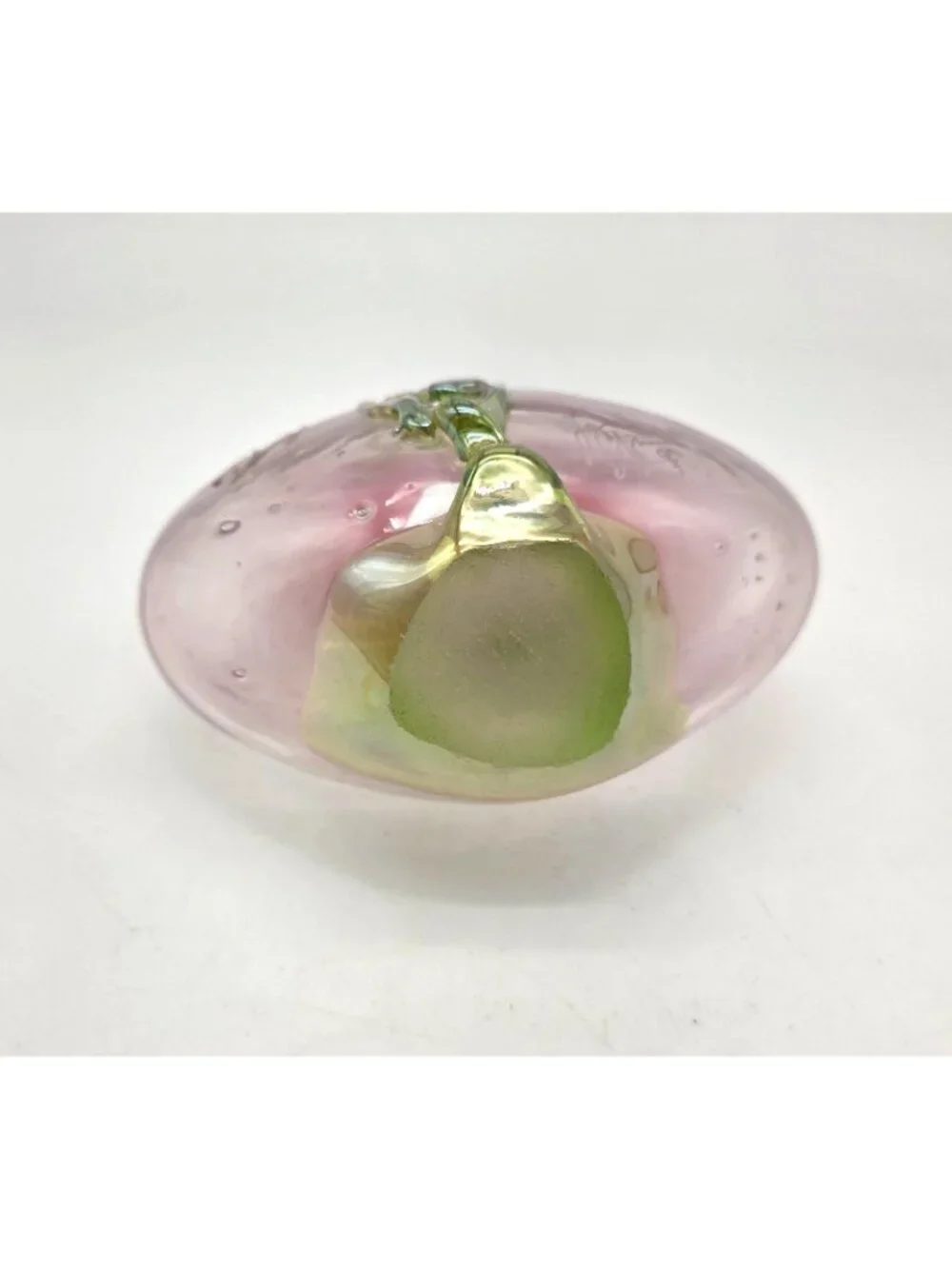 Handblown Loren Chapman Pink & Green Art Glass Vase With Rigaree